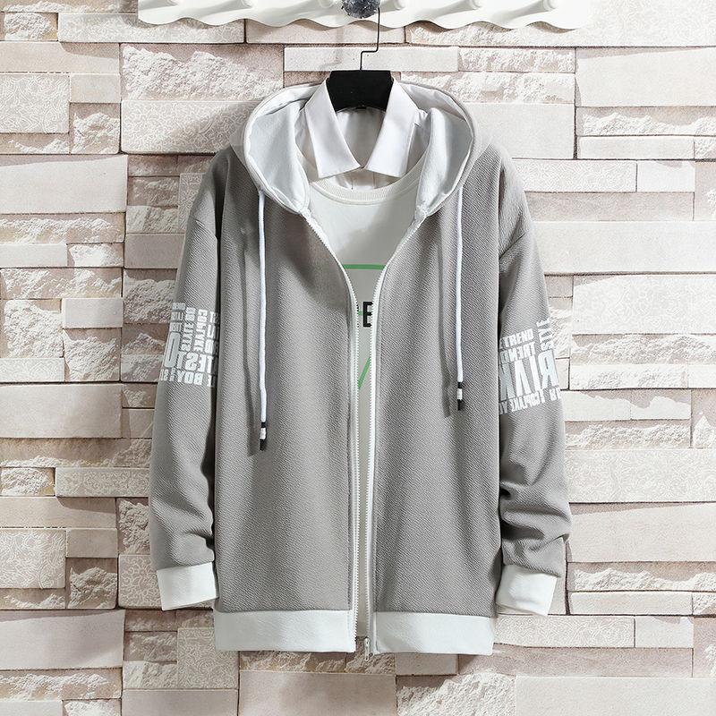 Spring and Autumn Trend Hooded Cardigan Sports Top Trousers Youth Leisure Sports Sweater Student Solid Color Fashion Suit Male