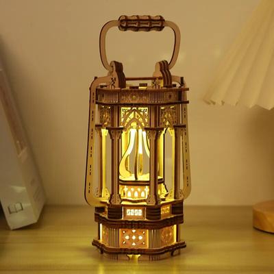 Kouzelná vintage svítivá lucerna 3D dřevěné puzzle DIY model lampy sestavení stavební blok Dekorační sady na stůl dárek