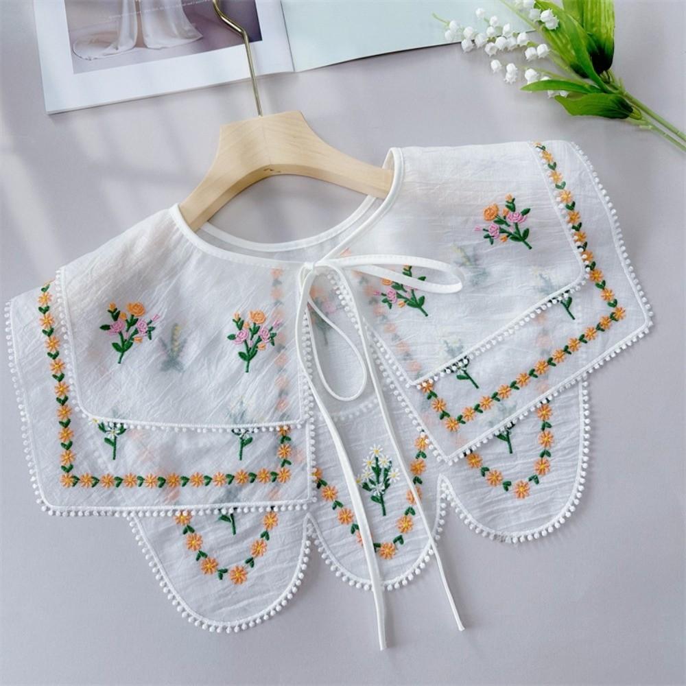 Lace Trim Floral Embroidered False Collar Double-layer Shoulder Wrap  Women Fashion