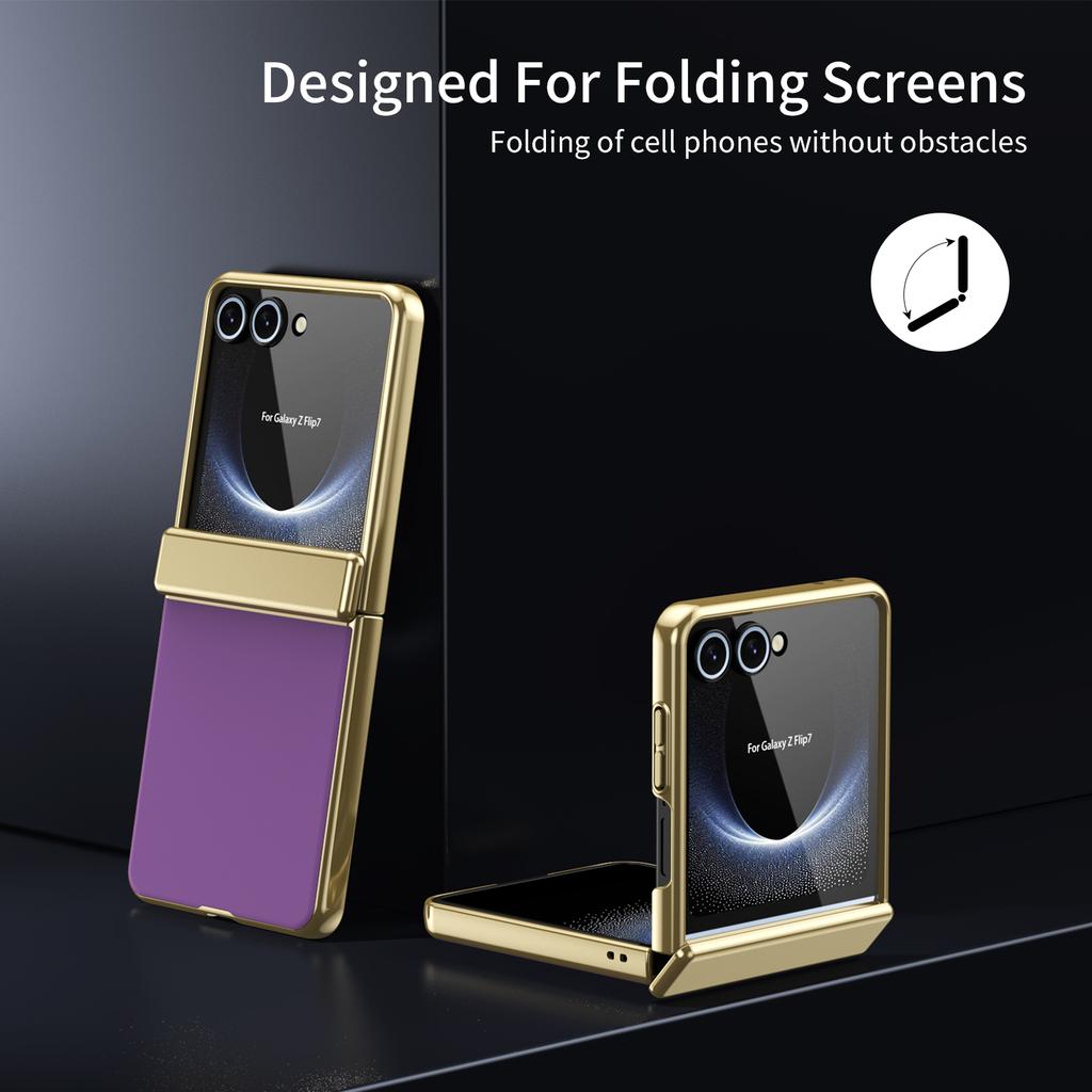 For Samsung Galaxy Z Flip 7 6 5 4 3 AG Matte Vacuum Plating Hinge Full Protective Glass Front Film Drop Resistant Phone Case