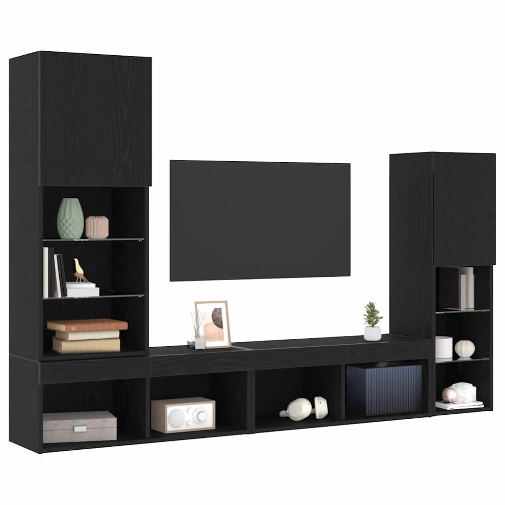 TV Cabinet Set 4 Pcs Black Oak Effect Particleboard