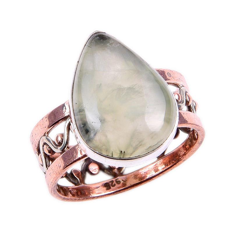 Natürlicher Prehnit Edelstein 925 Sterlingsilber Schmuck Zweifarbiger Ring Größe 8.5US o6U81