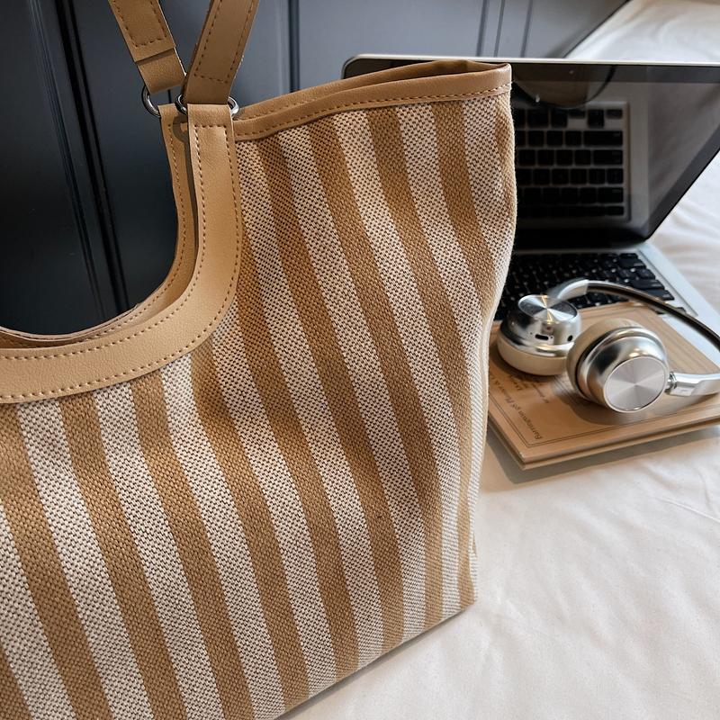 Vintage Handbag Striped Bag Women's Large Capacity Shoulder Bag