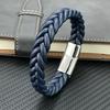 Punk Men Braided Leather Bracelet Jewelry Black/Brown/Red/Blue Stainless Steel Magnetic Clasp Fashion Bangles Charm Bracelets