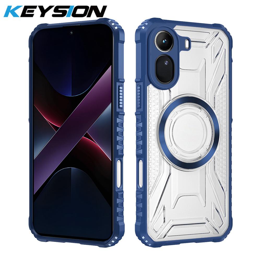 KEYSION Transparent Magnetic Case for Redmi A7 Pro 4G Soft Silicone+PC Heavy Duty Shockproof Phone Cover for Xiaomi POCO C81 Pro