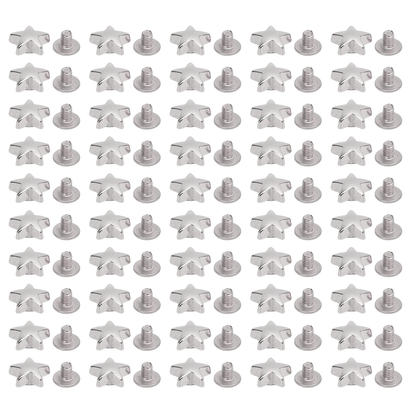 

50 Sets Leather Rivets Screws Set 10mm Five Pointed Star Rivet 4.5mm PH Screw Kit for Leathercraft серебряный