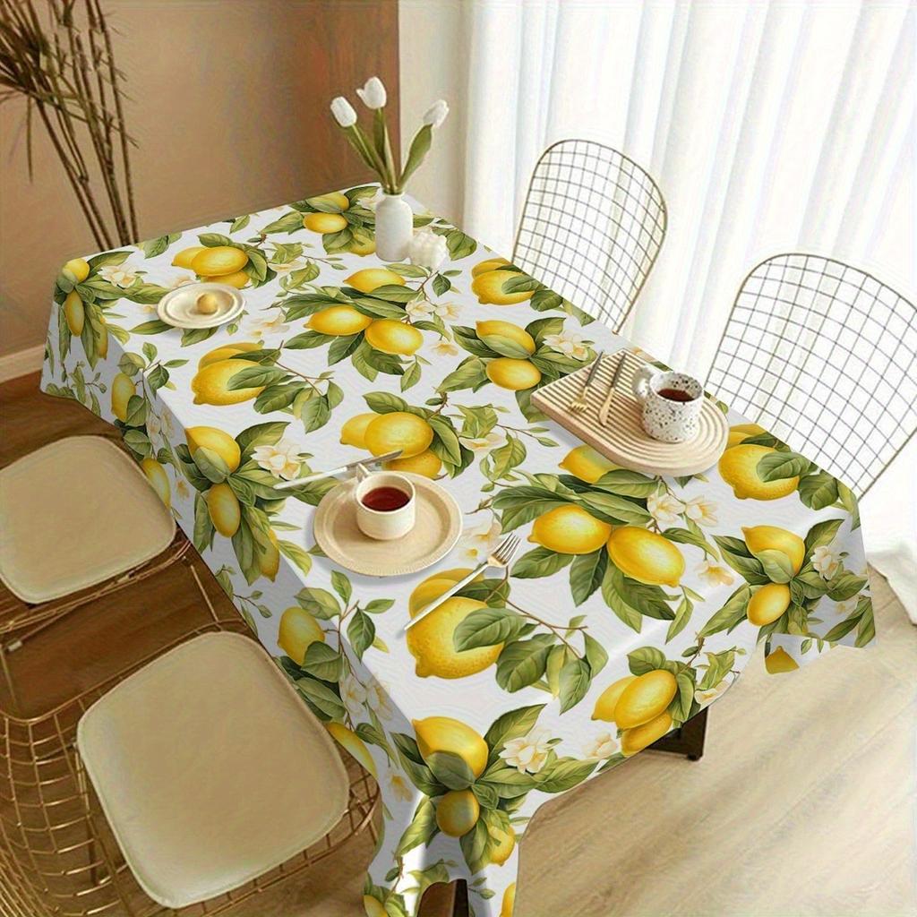 Watercolor Lemon Floral Rectangle Tablecloth for Table Decor Summer Lemon Green Leaf Kitchen Dining Table Cloth Party Decoration