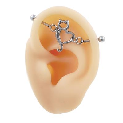 14G Heart Industrial Barbell Piercing Stainless Steel Handcuff Star Industrial Piercing Bar Cat Cartilage Earring Jewelry