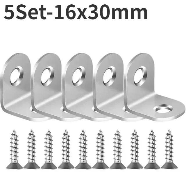 90 Degree L Joint Brackets Stainless Steel Angle Connectors Corner Brace Furniture Wood Shelf Door Cabinet Fastener with Screws