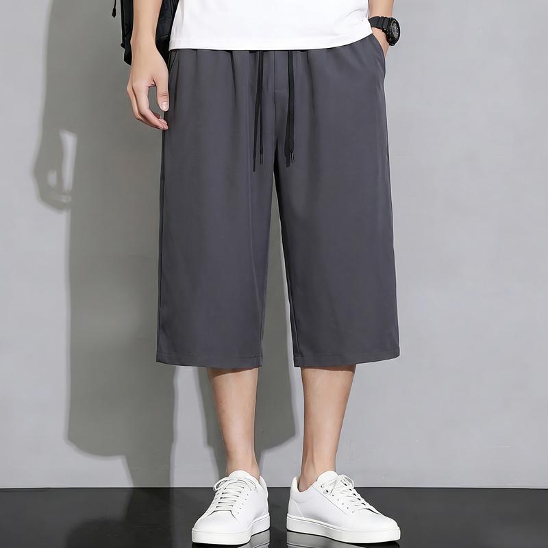 Men's Plus Size Quick Dry 7/8 Pants, Elastic Waist Summer Casual Cropped Trousers (4XL-10XL)