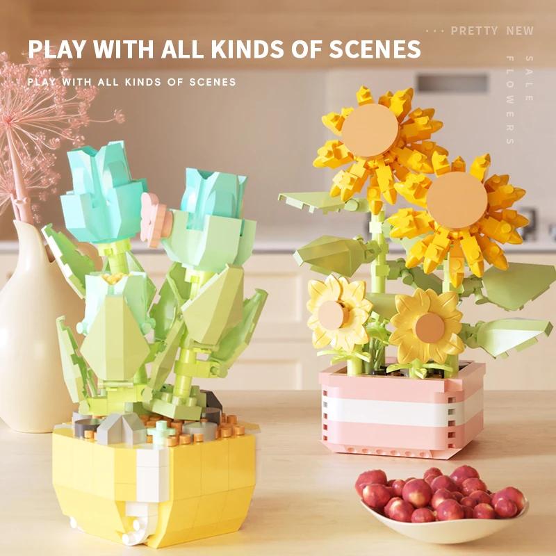 Blumen Sukkulenten Bausteine Ewige Blume Bonsai Baum Gärten Romantische Steine DIY Topfpflanzen Modell Kinder Bausätze Spielzeug