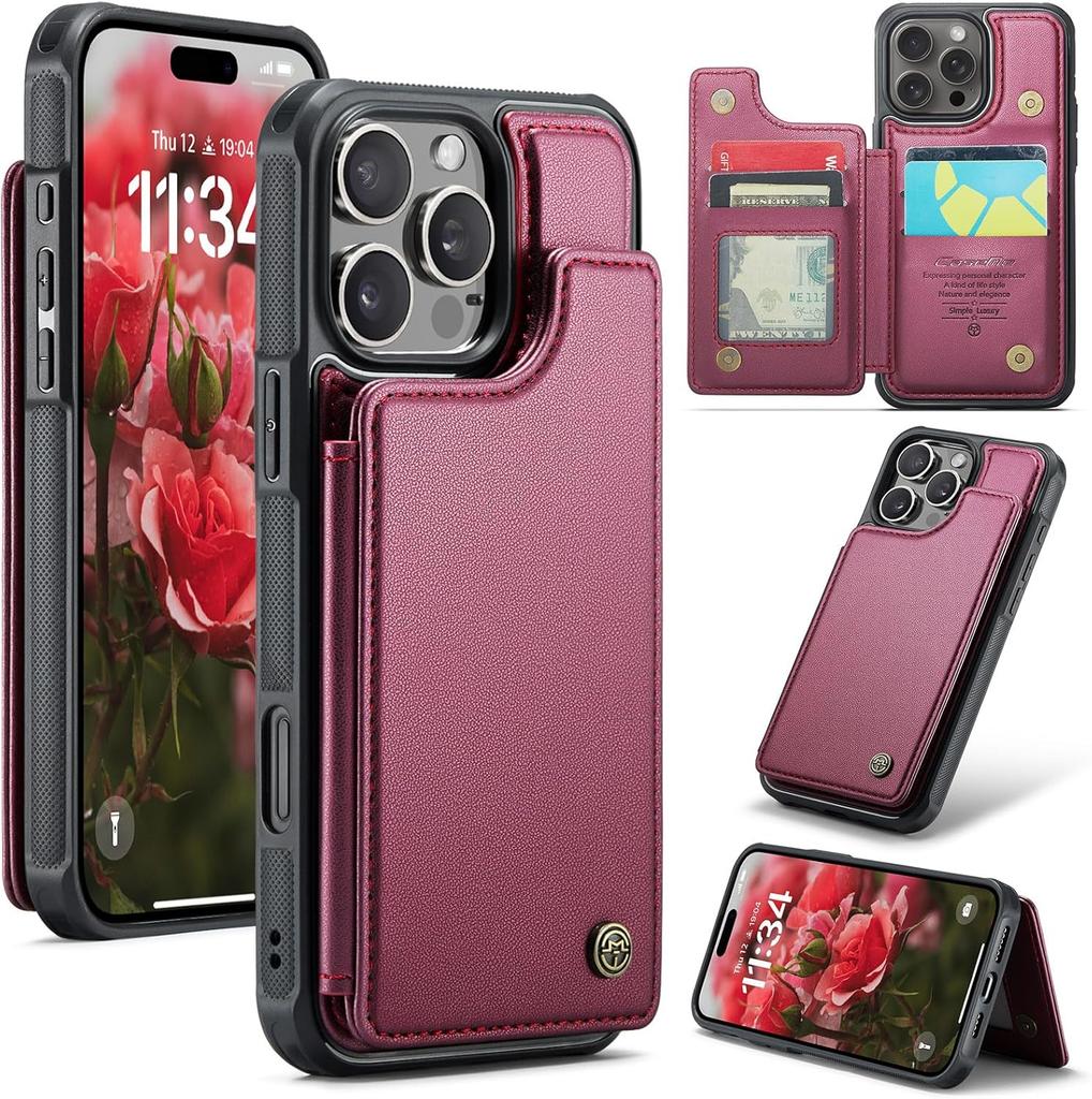 IPhone Wallet Protective Case with Card Holder, RFID Shielding, Men's and Women's Shock-absorbing Leather Bracket, Durable Protective Phone Case