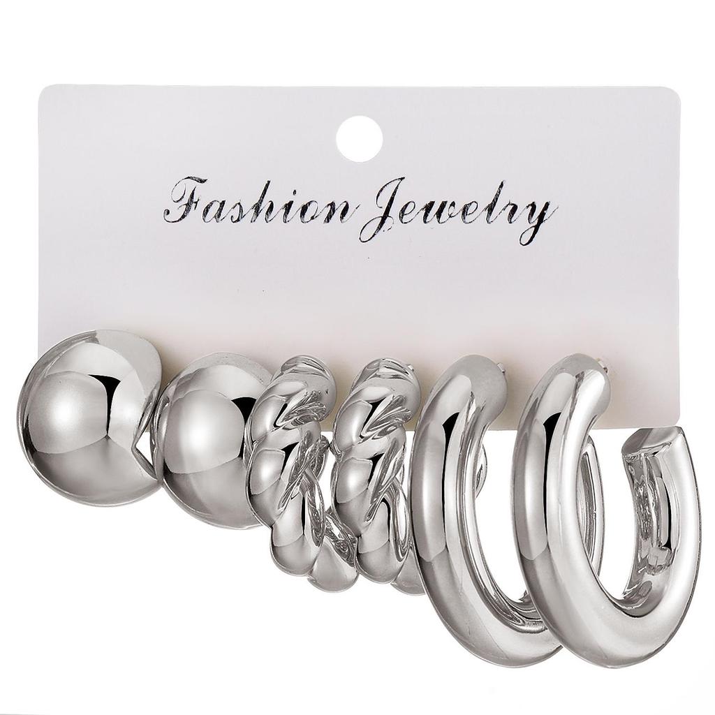 Guld C-formade Vattendroppe Örhängen Set - 3 Delar Trendiga Geometriska Creoler för Kvinnor