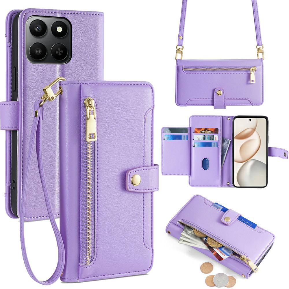 

For Honor 400 Smart 5G/X7d 4G Leather Case Zipper Pocket Wallet Phone Cover with 2 Straps