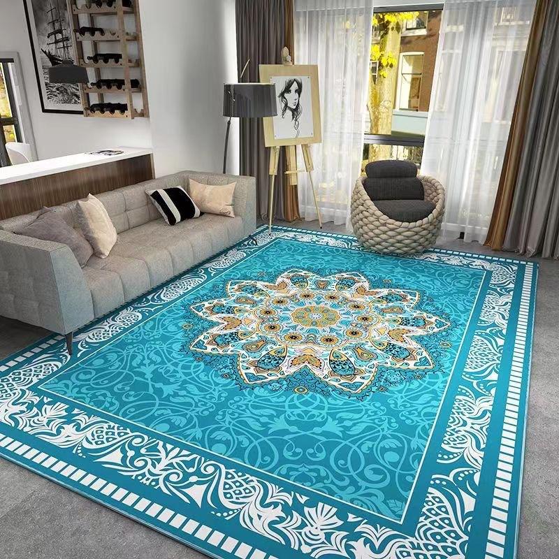 Persian Style Area Rugs Intricate Medallion Design Blue Black Beige Colors for Elegant Living Room Decor