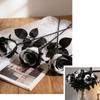 New Black and White Roses Artificial Black Roses Fake Flowers DIY Long Stem with Leaves Cemetery Roses Home Decor Black Bouquet