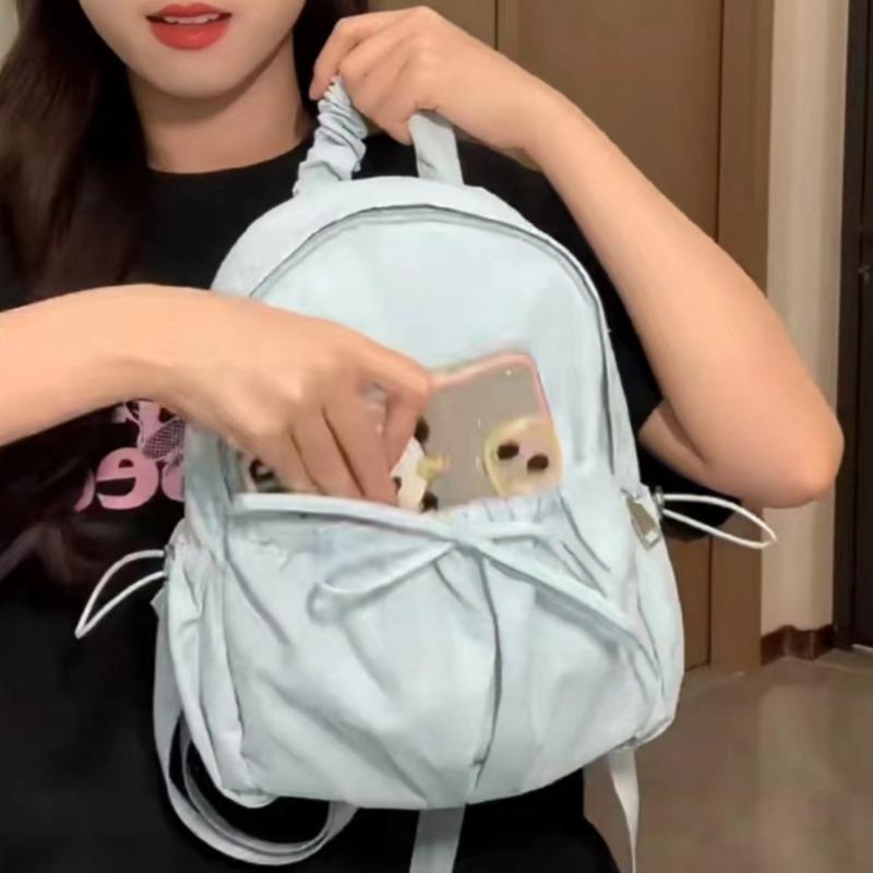 Summer small fresh bow pleated backpack women's large capacity backpack student class schoolbag new trendy