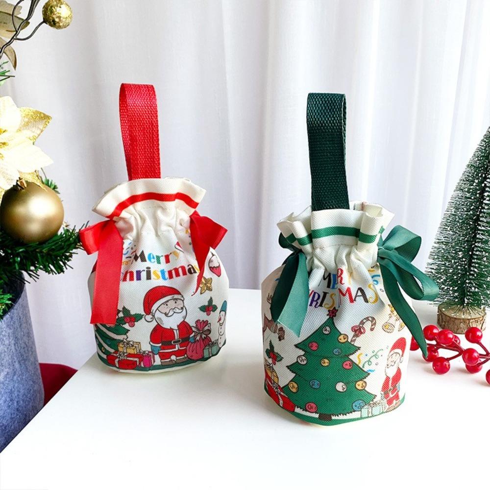 1/3/5Pcs Cartoon Santa Christmas Bags Cute Christmas Trees Cloth Candy Snack Package Bag Xmas Canvas