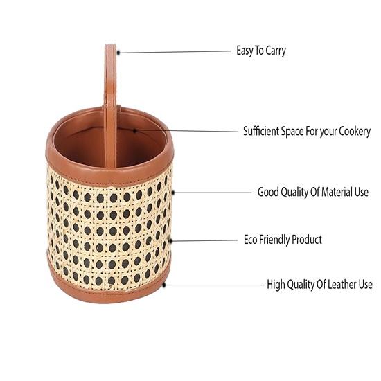 12.7 Cm Round Spoon Stand for Dining Table Chammach Stand Remote Holder Wooden Cutlery Holder Kitchen Rack Café Resto-bar Tableware