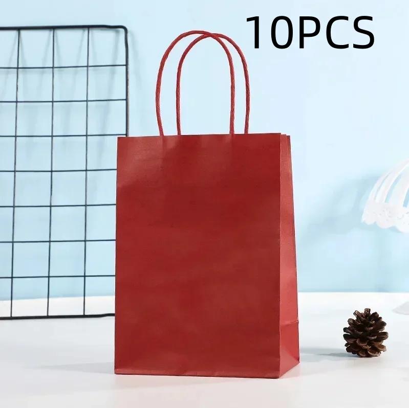 Candy Colorful Shopping Bags 10PCS Kraft Paper Gift Candy Bag Colored Hand-held Paper Bags Wedding Party Decoration Gift