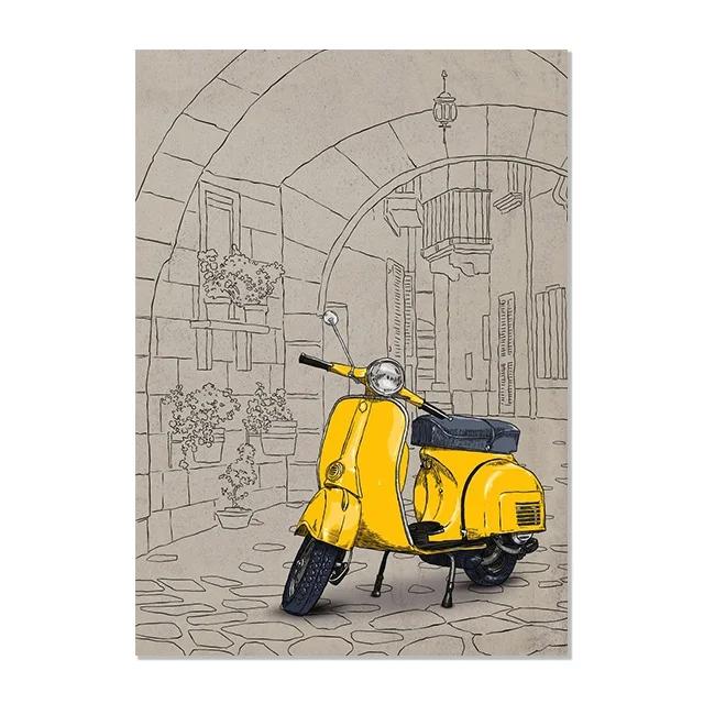 Italienischer Stil Berühmtes Gebäude Hintergrund Fiat 500 Rot Gelb Vespa Poster Druck Wandkunst Bild Leinwandmalerei Zimmer Heimdekor
