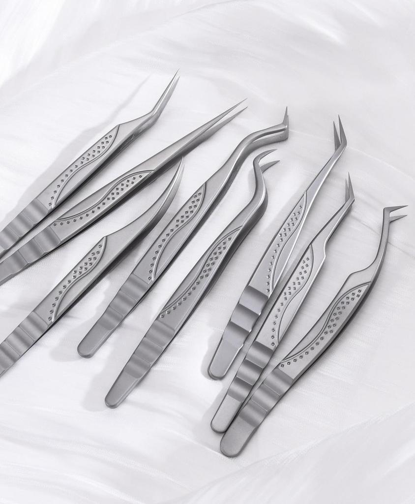 Stainless Steel Curved & Straight Tip Tweezers for Eyelash Grafting & Blackhead Removal