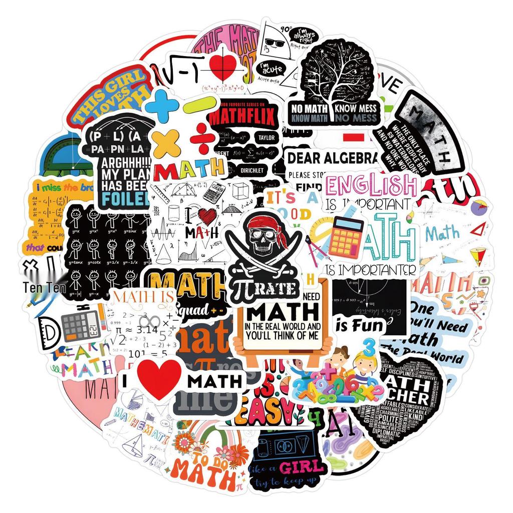 60 Sheets Cartoon Math Doodle Stickers for Suitcases, Notebooks, and Guitars