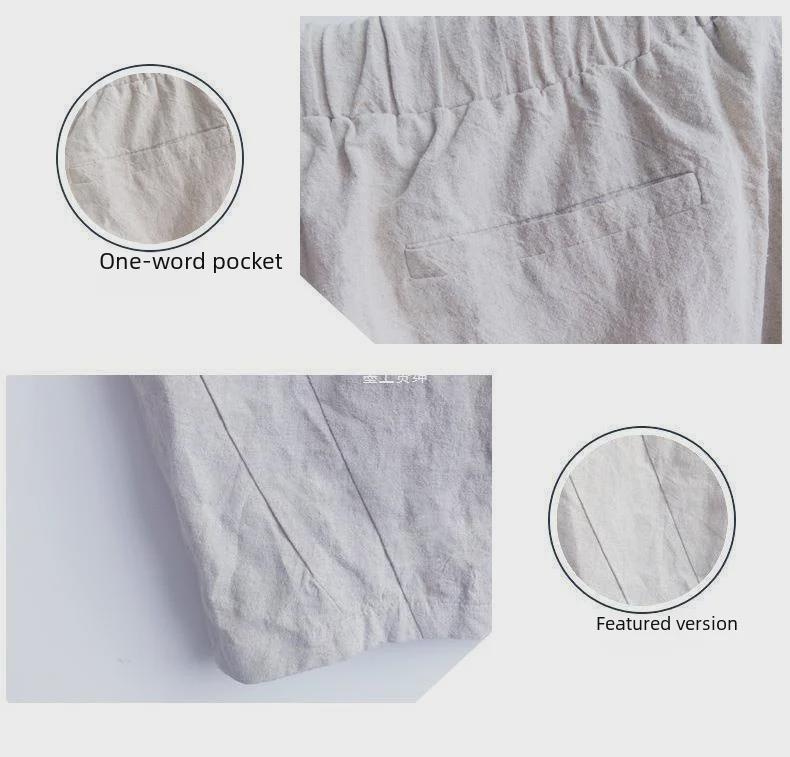 Men's Loose-Fit Cotton-Linen 7-Point Wide-Leg Trendy Chinese Style Summer Shorts
