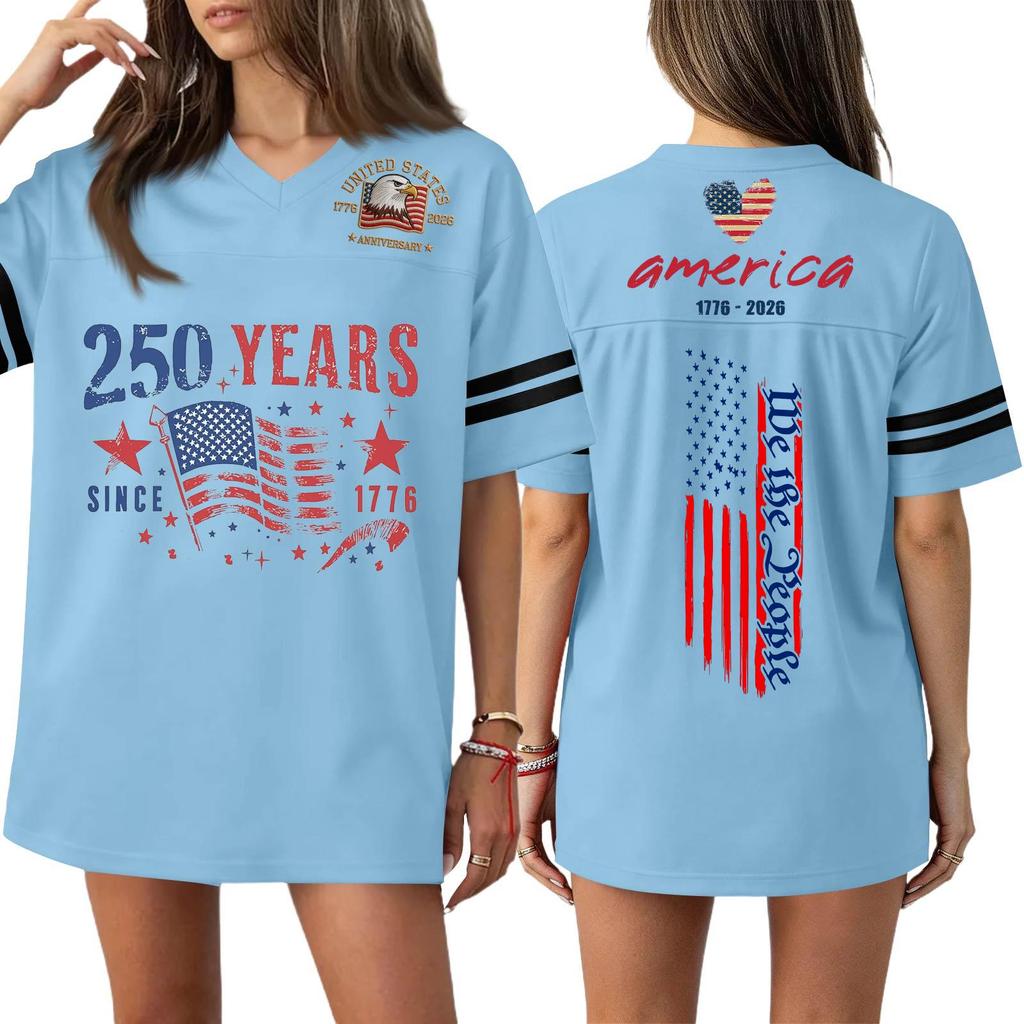 Damen Casual Mode V-Ausschnitt Sport Unabhängigkeitstag Druck Kurzarm Sport T-Shirt Top