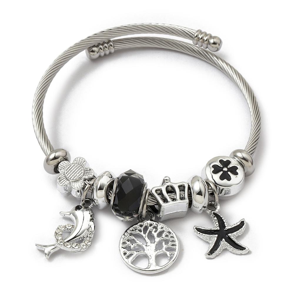 Simple Fashion Stainless Steel Bracelet With Crystal Bead Pendant Unisex Jewelry