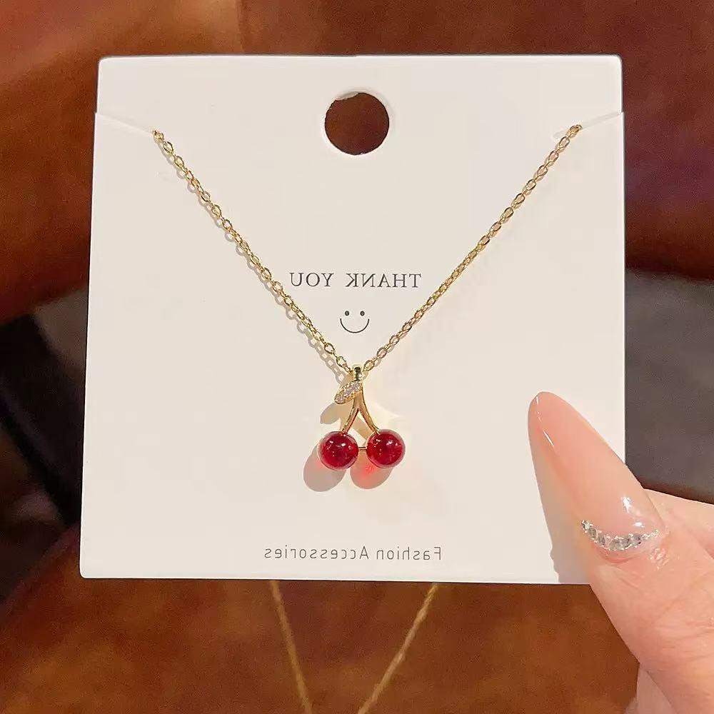 

High-End Red Cherry Pendant Necklace - Women s Summer Luxury Clavicle and Choker from Japan and South Korea