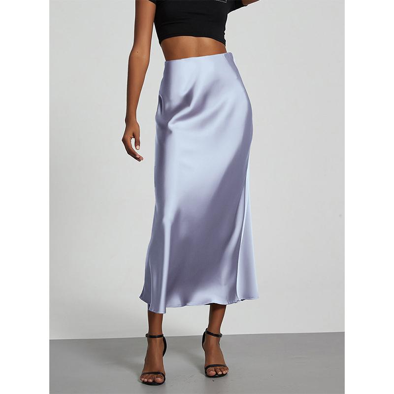 Mode Satin Party Langer Rock Hohe Taille Einfarbig Lässig Basic Damen Röcke Meerjungfrau Rock Schick Sommer Damenbekleidung 2025