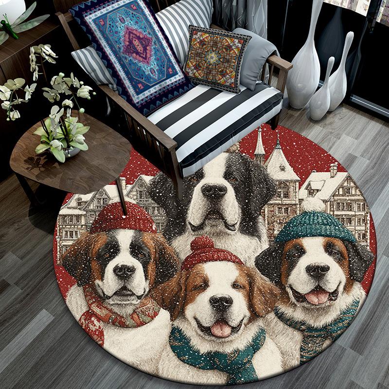 Runder Teppich mit Bernhardiner-Hunden, Teppich für Wohnzimmer, Schlafzimmer, Sofa, Spielzimmer-Dekoration, Rutschfeste Bodenmatte
