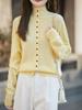 Retro Chic Wool Brushed Button-Up Cardigan - Versatile Autumn & Winter Women's Style with Rolled Hem and Neckline.