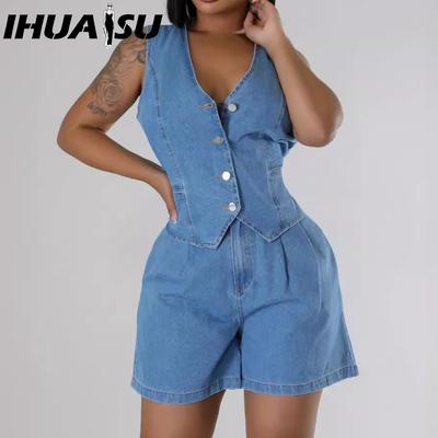 Summer Fashion Casual Sleeveless High-waisted Women's Suit Denim Shorts