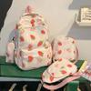 Four-Piece Strawberry Schoolbag Travel Backpack Women's Large Capacity Printed Backpack for Students