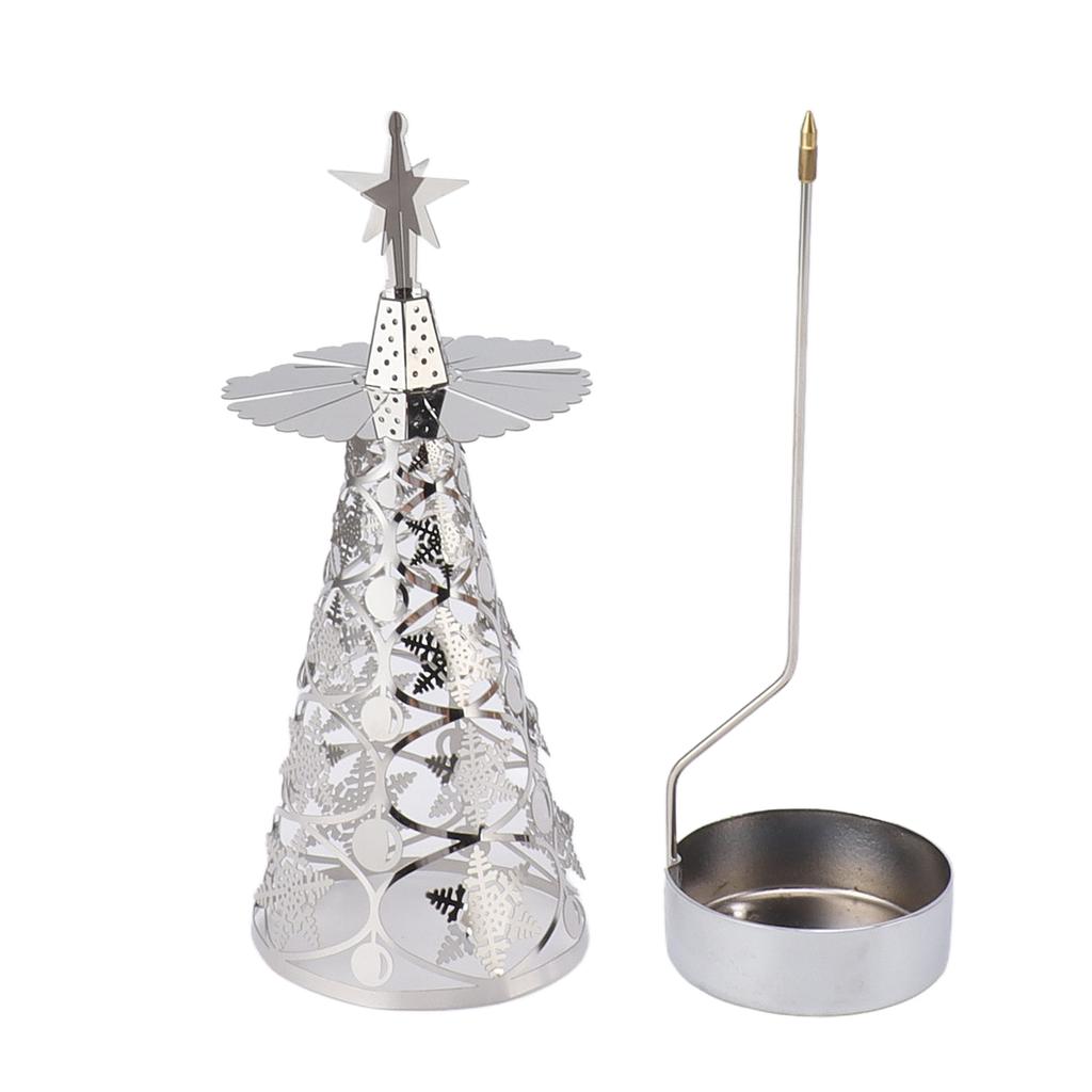 Spinning Candle Holder Rotating Candlestick Set for Romantic Wedding Christmas Party Silver
