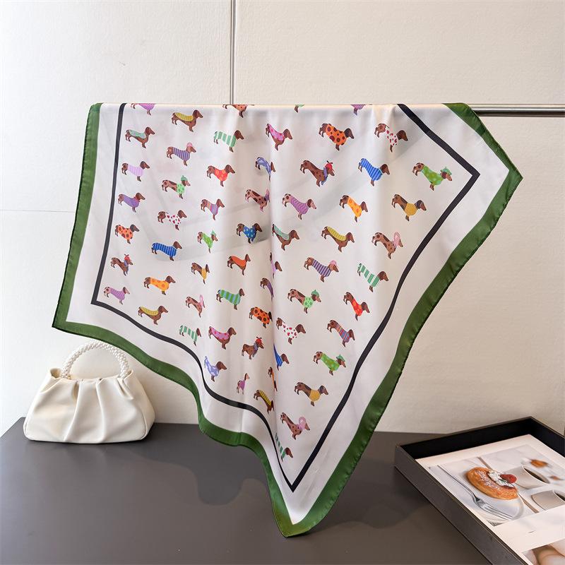 Silk Square Scarf Women Luxury Dog Print Kerchief Soft Satin Hairband Hands Bag Ribbon Foulard Hijab Neckerchief Headband Ladies