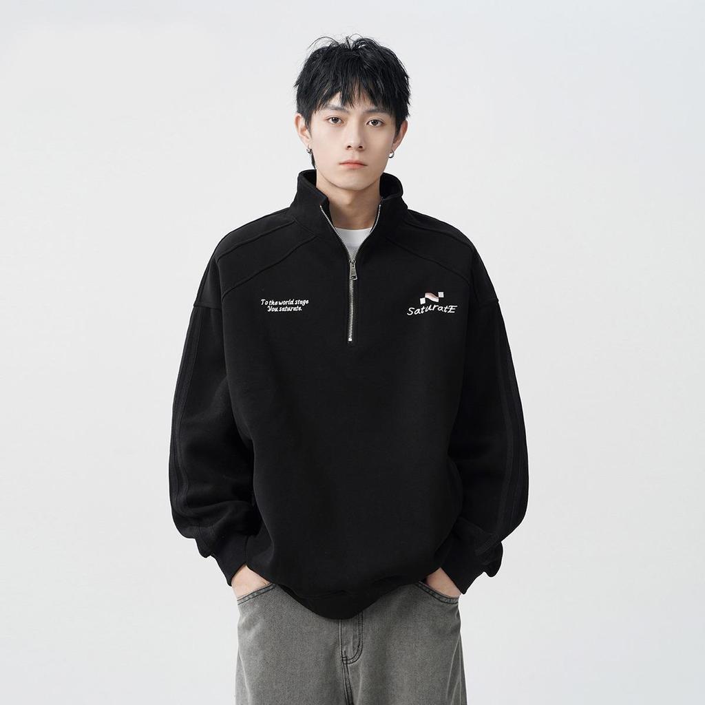 Men's Half-Zip Stand Collar Hoodie - 2025 Autumn Korean Trend, Loose Fit Casual Jacket for Couples