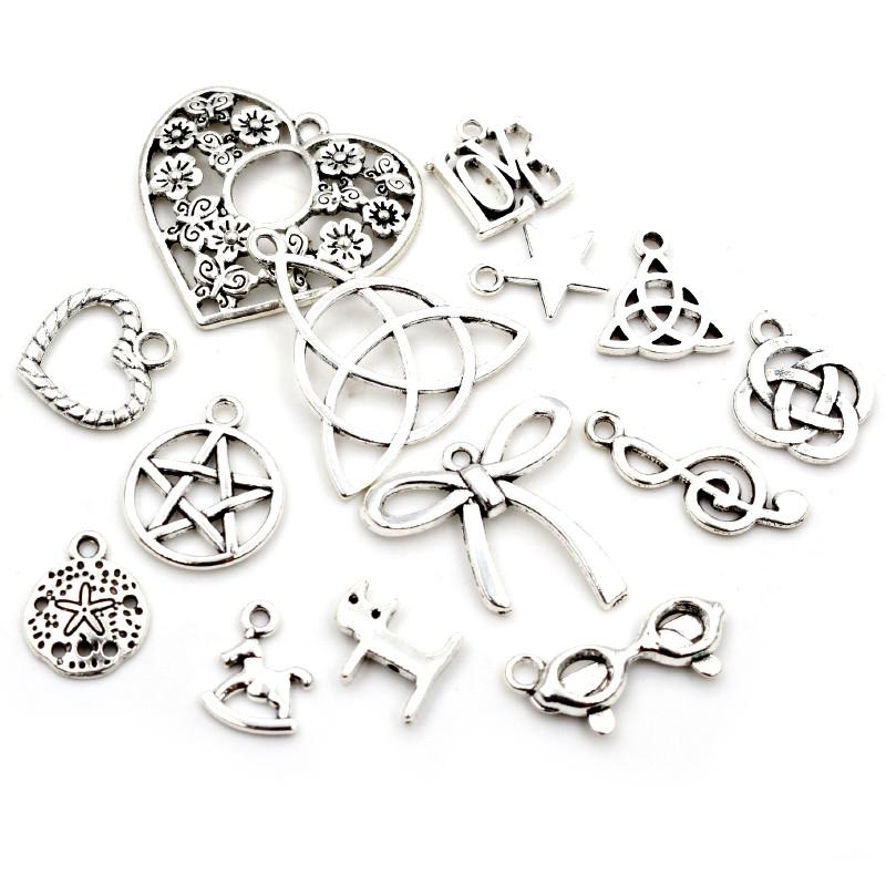 Fashion Antique Silver Plated Five-Pointed Star Heart Cute Handmade Charms Pendant:DIY for bracelet necklace