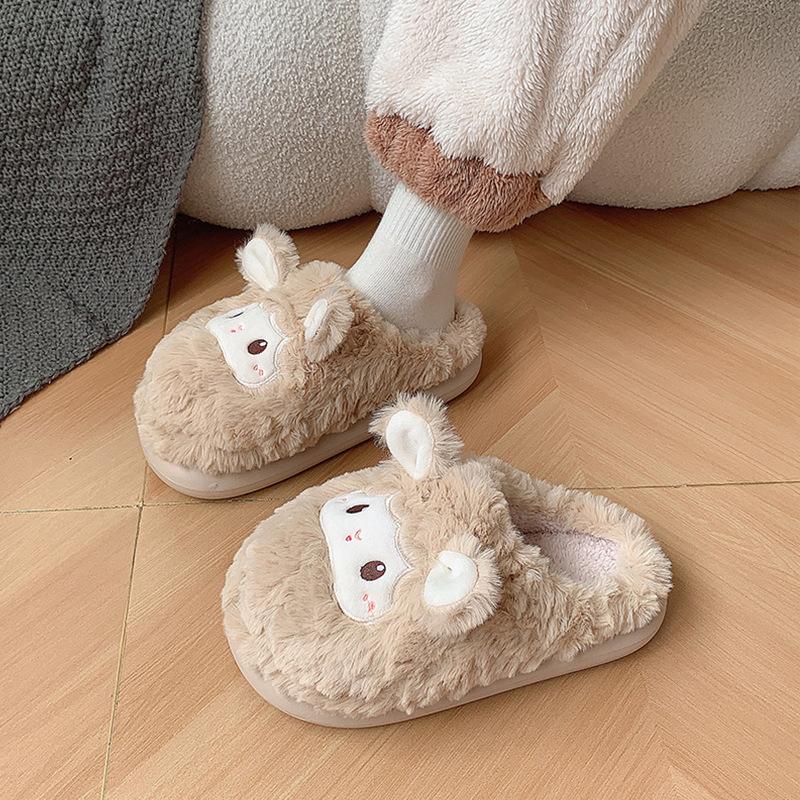Winter Cotton Slippers Women's Indoor Home Warm Fluffy Shoes Comfortable Slippers Thick-soled Non-slip Shoes