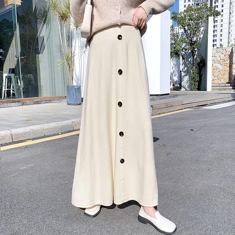 

Осенне-зимняя вязаная полуюбка для женщин, новая юбка А-силуэта с высокой талией средней длины из толстой пряжи One Size бежевый