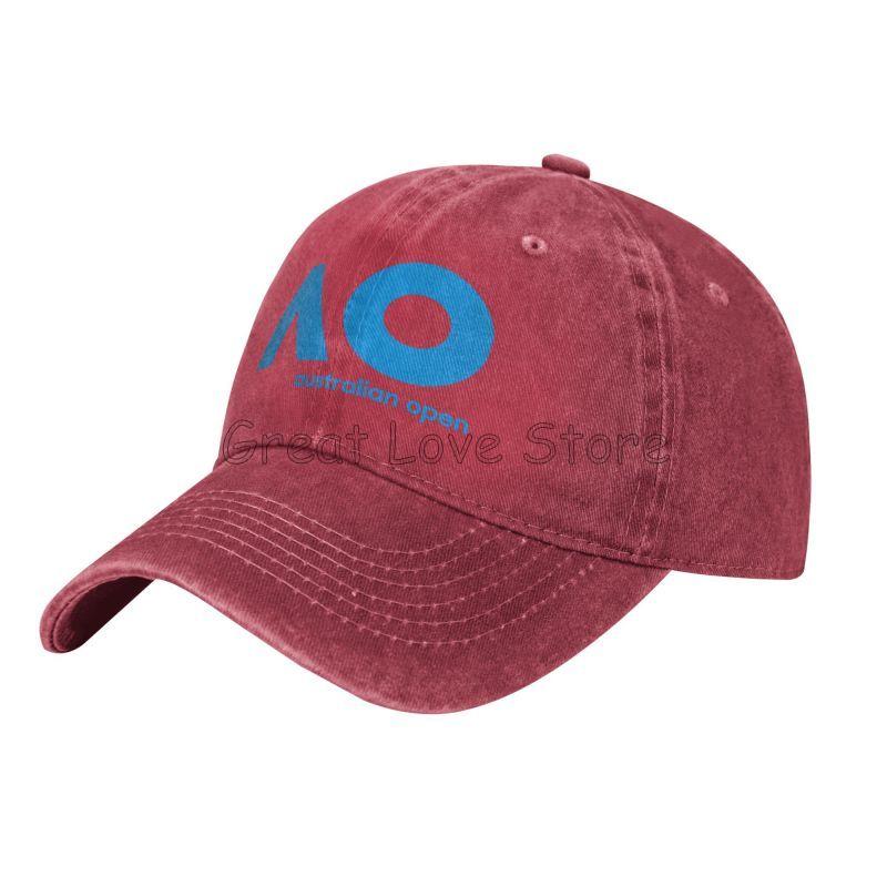 Australian Open AO Print Baseball Cap Vintage Washed Cotton Denim Snapback Cap Retro Trucker Hat Unisex Adjustable Sun Visor Hat