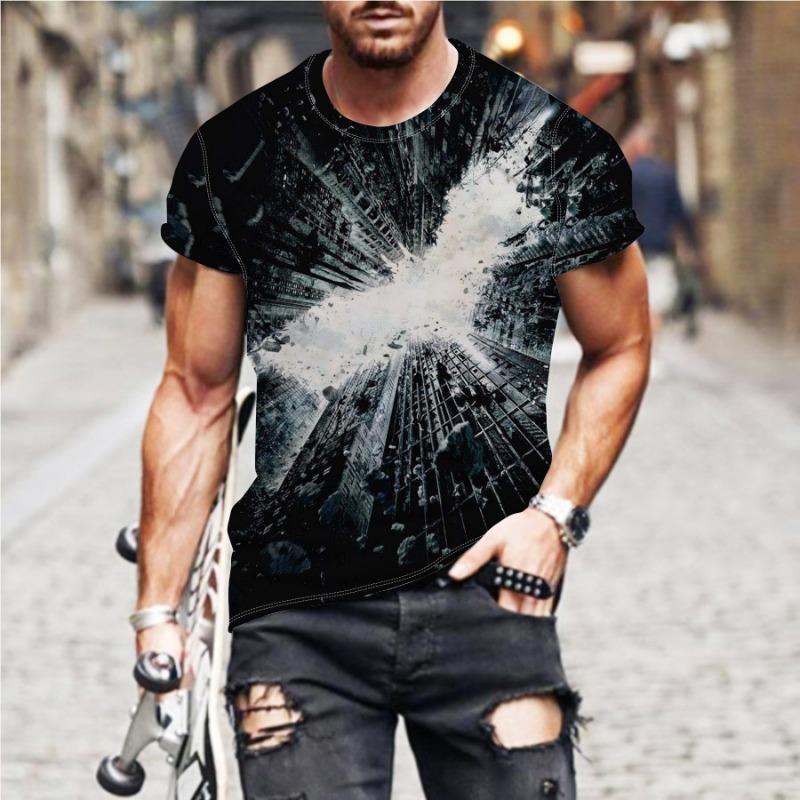Summer Men's T-shirt 3D Letter Printed Round Neck Short Sleeved T-shirt