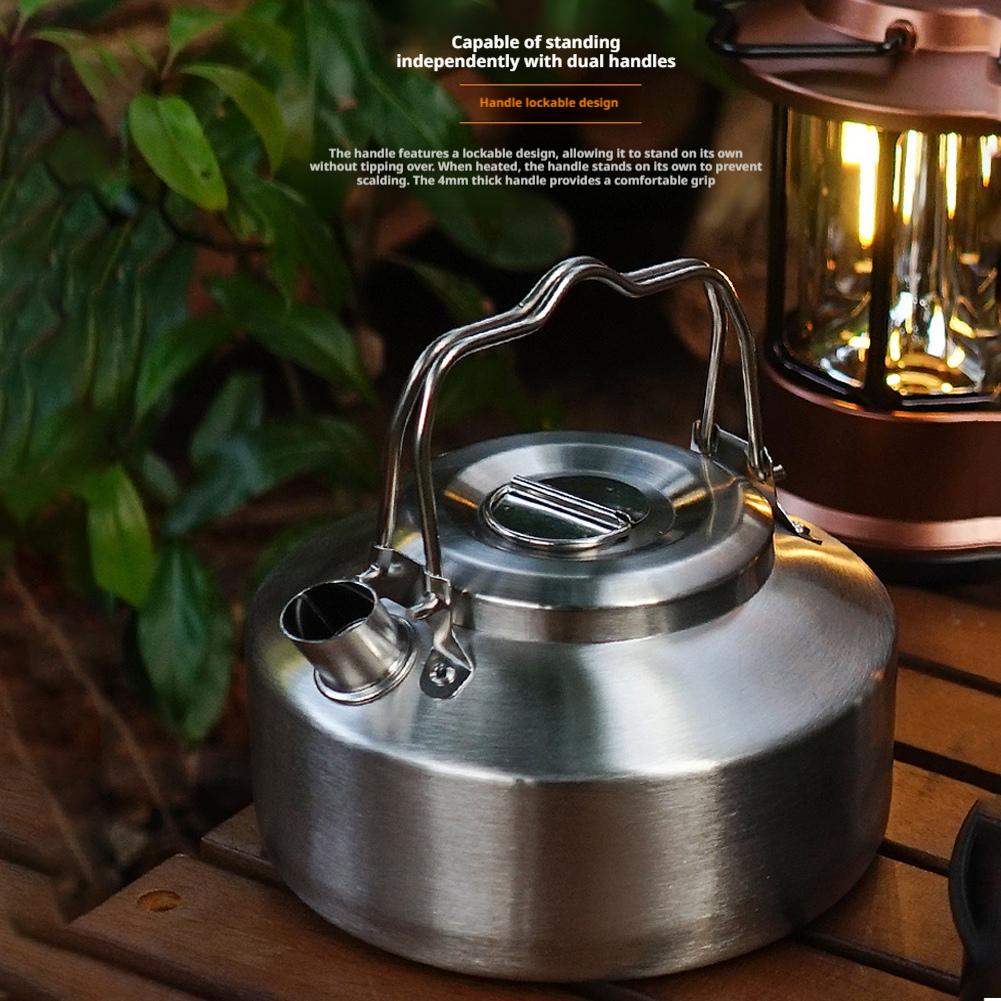 Camping Kettle 1L, Portable Lightweight Water Boiler, 304 Stainless Steel Travel Tea & Coffee Pot for Outdoor Hiking Backpacking
