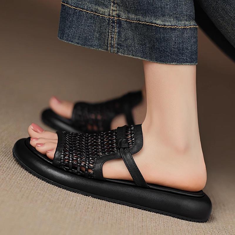 Women's Flats Slippers Casual Summer Shoes Weave Sandals 2025 Woman Beach Flip Flops New Walking Slides Mujer Zapatos