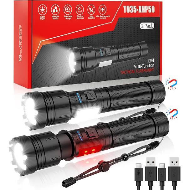 Flashlights High Lumens Rechargeable (Battery Included), 100000 Lumens XHP70.2 Super Bright LED Flashlight with Holster, Type-C, 5 Modes, Zoomable,