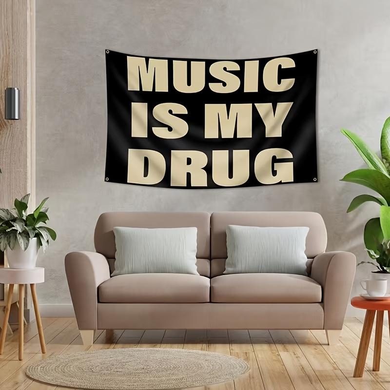 Music Is My Drug Personality Quotation Tapestry Music Lover Bedroom Music Studio Hanging Cloth Home Decoration