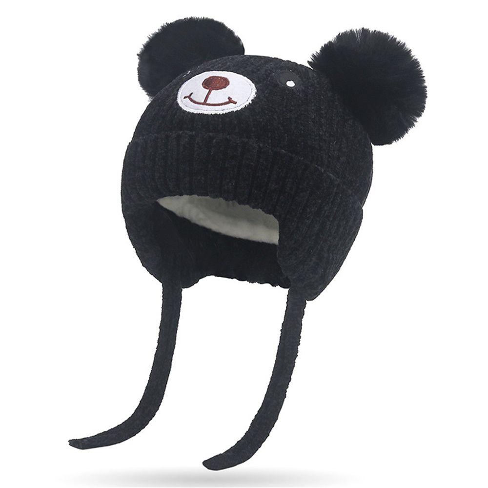 Hooded Scarf Bear Knitted Hat Winter Pompom Baby Hat Fleece Lining Earflap Cap Toddler Beanie