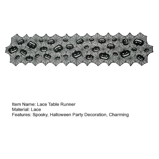Halloween Tischläufer, 70 x 15 Zoll Schwarzer Spitzen-Spinnennetz-Tischläufer, Gruselige Gotische Kürbis-Esstischdekoration für Halloween-Küchendekor,